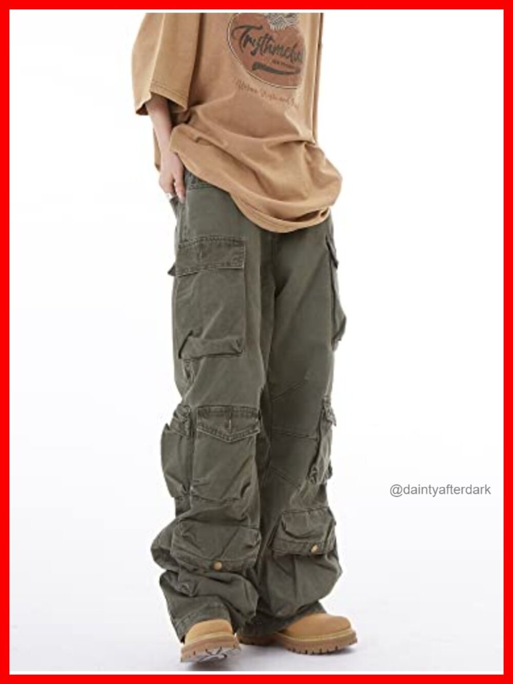 Cotton Blend Baggy Cargo Pants Wide Leg Low Rise Y2K Streetwear - Picture 2 of 6